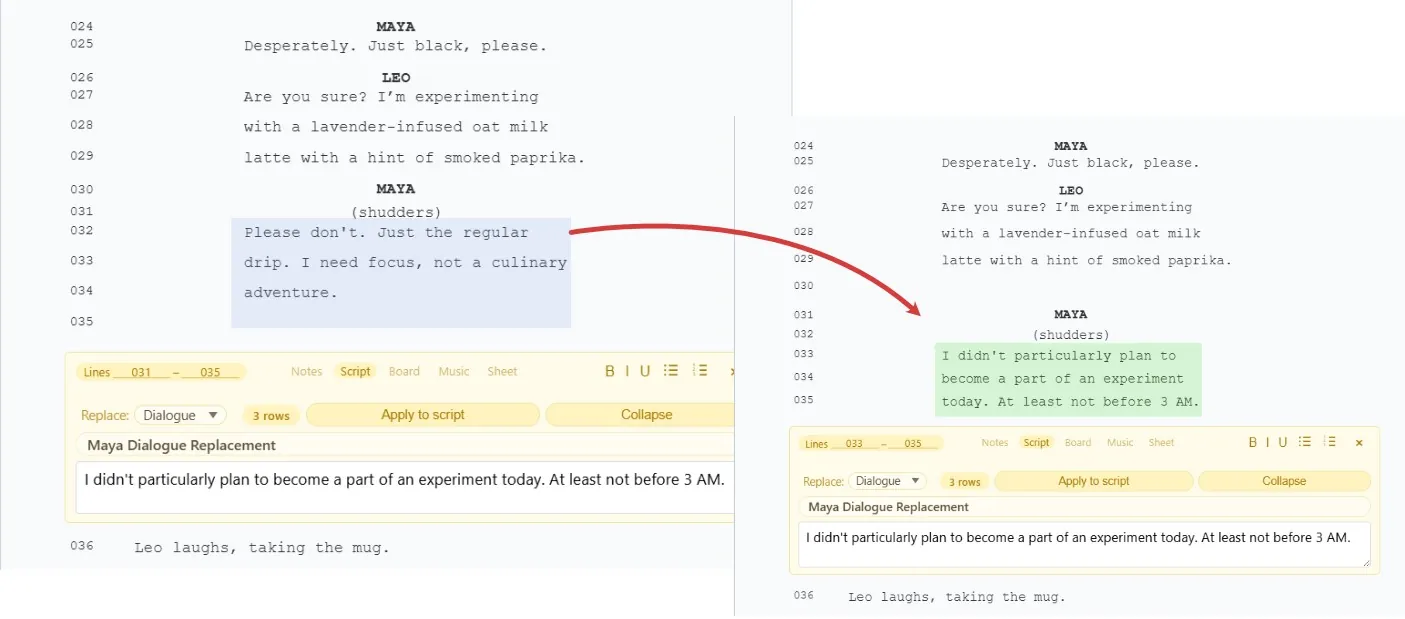 Applied Script injection showing the replacement result in the main script area
